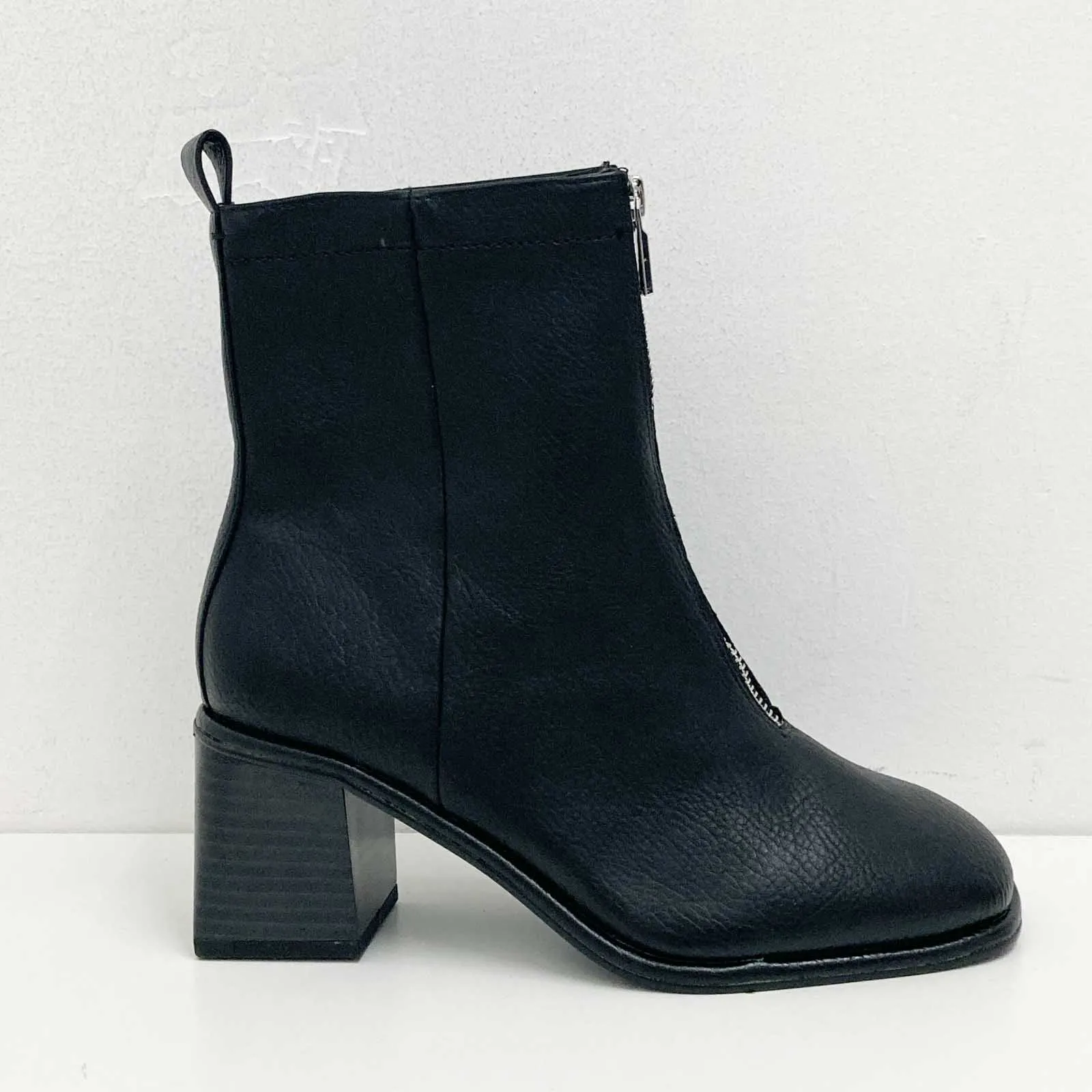 Evans Black Faux Leather Zip Front Heeled Ankle Boots UK 4 Extra Wide