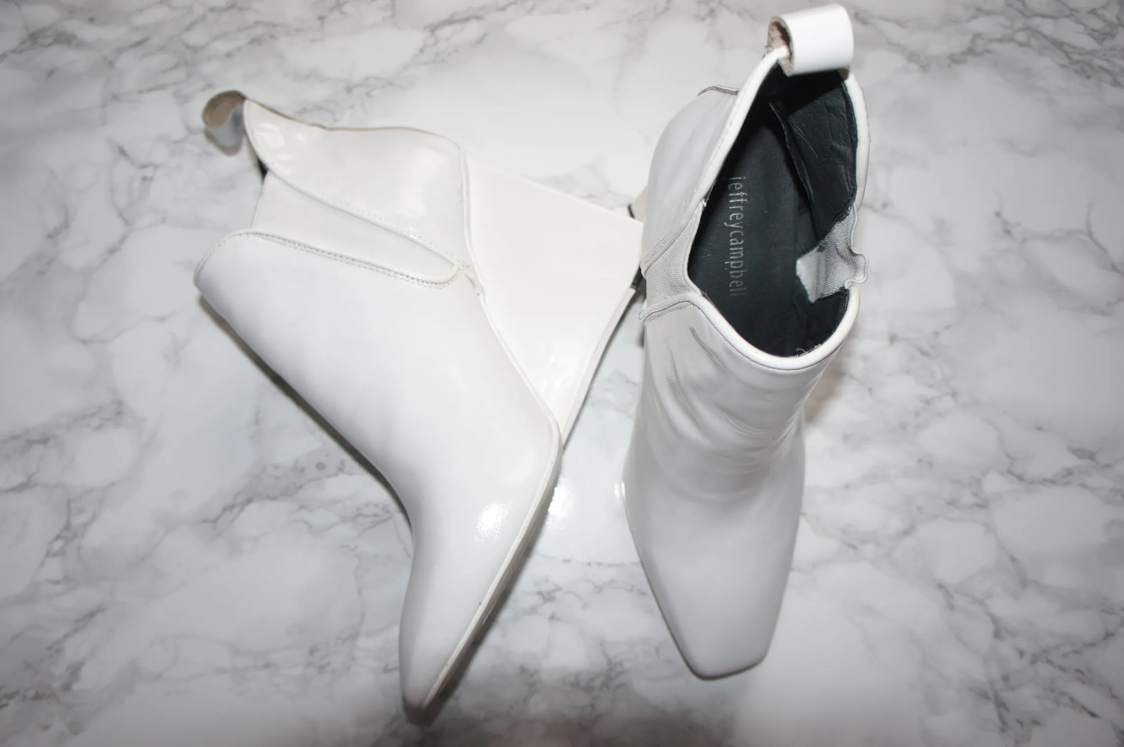 Jeffrey Campbell white patent leather booties