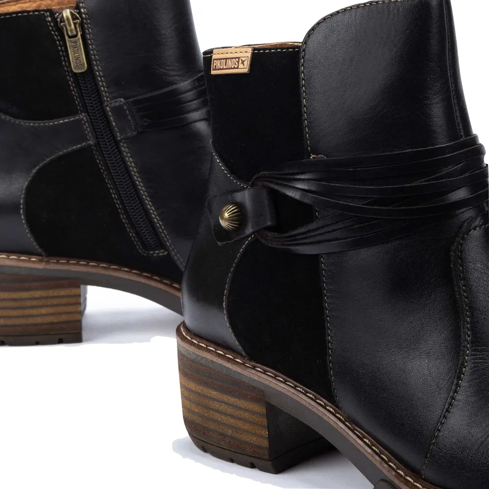 Pikolinos Women's San Sebastian Side Zip Leather Ankle Boot (Black)